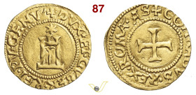 GENOVA DOGI BIENNALI, I fase (1528-1541) Scudo d'oro del Sole sigle AS D/ Castello e sopra sole R/ Croce patente MIR 185/4 Au g 3,26 mm 22 R BB