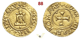 GENOVA DOGI BIENNALI, I fase (1528-1541) Scudo d'oro del Sole sigle AS D/ Castello e sopra sole R/ Croce patente MIR 185/4 Au g 3,39 mm 22 R BB÷SPL