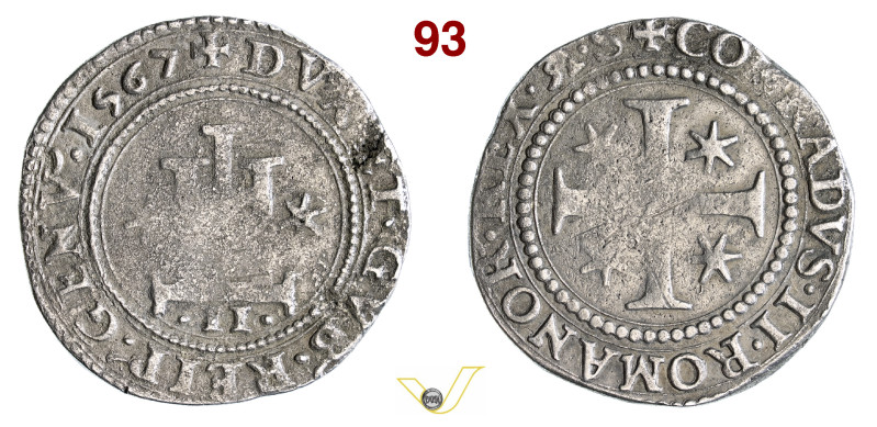 GENOVA DOGI BIENNALI, II fase (1548-1637) Mezzo Scudo 1567, sigle AS D/ Castello...