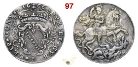 GENOVA DOGI BIENNALI, III fase (1528-1797) 8 Reali 1666 D/ Stemma coronato, accostato da rami di palma R/ San Giorgio a cavallo trafigge il drago MIR ...