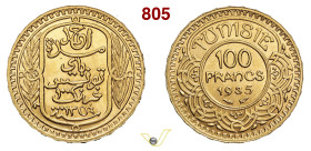 TUNISIA - AHMAD PASHA BEY (1929-1942) 100 Franchi 1935 Fr. 14 KM. 257 Au g 6,53 mm 21 • 3000 es. coniati FDC