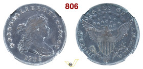 USA - Dollaro 1798 "data larga" (wide date) Ag mm 39 circa • In slab NGC XF details, improperly cleaned BB