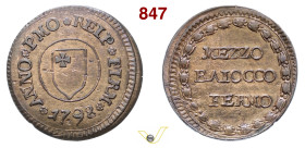 FERMO PRIMA REPUBBLICA ROMANA (1798-1799) Mezzo Baiocco 1798 MIR 2913/1 Cu g 4,99 mm 25 SPL