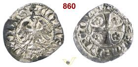 MERANO ALBERTO III o LEOPOLDO III (1365-1373) Quattrino D/ Croce patente con rose nei quarti R/ Aquila ad ali spiegate MIR 185 CNI 4 CNTM 301/314 Mi g...