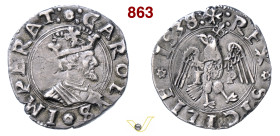 MESSINA CARLO V (1516-1556) 1 Tarì s.d. D/ Busto coronato e corazzato R/ Aquila coronata ad ali spiegate sotto le quali I P MIR 297/2 Spahr 310 Ag g 2...