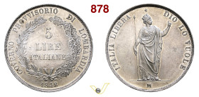 MILANO GOVERNO PROVVISORIO DI LOMBARDIA (1848) 5 Lire 1848 Pagani 213 Ag g 25,01 mm 37 • Colpetto al bordo SPL÷FDC