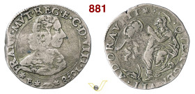 MODENA FRANCESCO I D'ESTE (1629-1658) 2 Lire 1658 MIR 772 CNI 123 Ag g 8,39 mm 30 RRR MB