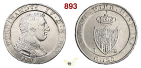 NAPOLI FERDINANDO IV DI BORBONE (1759-1816) 120 Grana o Piastra 1805 "stemma piccolo", P.R. 9 Ag g 27,38 mm 39 BB