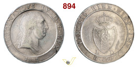 NAPOLI FERDINANDO IV DI BORBONE (1799-1805, II periodo) 120 Grana o Piastra 1805 "capelli lisci" MIR 424 P.R. 11 Ag g 27 circa mm 37 R • Sigillata q.B...