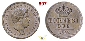NAPOLI FERDINANDO II (1830-1859) 2 Tornesi 1852 Pagani 406 Gig. 256 Cu g 5,26 mm 24 q.FDC