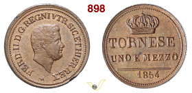 NAPOLI FERDINANDO II DI BORBONE (1830-1859) Tornese e mezzo 1854 MIR 531/2 P.R. 273 Cu g 4,35 mm 22 • Rame rosso ! FDC