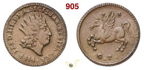 PALERMO FERDINANDO III DI BORBONE (1759-1816) 2 Grani 1814, sigle V B MIR 651/2 Spahr 166/167 Cu g 6,61 mm 24 • Ex Bazzoni, novembre 2007 SPL