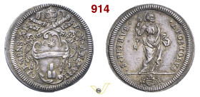 ROMA CLEMENTE XI 1700-1721) Giulio A. XVII D/ Stemma sormontato da tiara e chiavi decussate R/ San Pietro stante MIR 2304/1 Munt. 114 Ag g 3,06 mm 27 ...