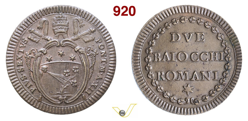 ROMA PIO VI (1775-1799) 2 Baiocchi A. XII MIR 2791/2 Munt. 104 Cu g 24,20 mm 39 ...