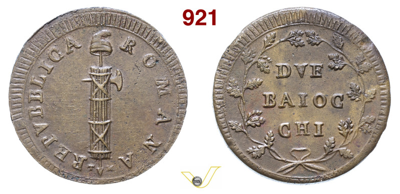 ROMA PRIMA REPUBBLICA ROMANA (1798-1799) 2 Baiocchi MIR 2870/1 Munt. 10 Cu g 17,...