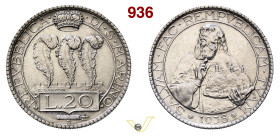 SAN MARINO REPUBBLICA (1864-1938) 20 Lire 1938 Roma Pagani 348 Ag g 20,08 mm 36 q.FDC/SPL