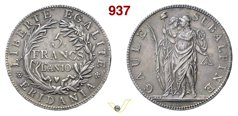 TORINO REPUBBLICA SUBALPINA (1800-1802) 5 Franchi An. 10 Pagani 6 Ag g 24,92 mm ...