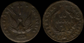 GREECE: 20 Lepta (1831) (type C) in copper. Phoenix on obverse. Variety "485-H.h" by Peter Chase. (Hellas 19.16). Fine plus.