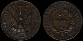 GREECE: 20 Lepta (1831) (type C) in copper. Phoenix on obverse. Variety "500-P.q" (Scarce) by Peter Chase. (Hellas 19.31). Fine.