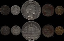 GREECE: Lot of 5 coins composed of 2 Lepta (1832) (type I), 2 Lepta (1857) (type IV), 5 Lepta (1846) (type II), 1/2 Drachma (1833) (type I) in silver ...