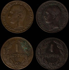 GREECE: Lot of 2 coins in copper, composed of 1 Lepton (1869 BB) (type I) & 1 Lepton (1878 K) (type II). First coin has corrosion. (Hellas 118+120). E...