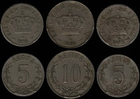 GREECE: Lot of 3 coins in copper-nickel, composed of 5 Lepta (1894 A) (type III), 5 Lepta (1895 A) (type III) with large "5" & 10 Lepta (1894) (type I...