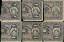 GREECE: Lot of 6 banknotes composed of right parts of 100 Drachmas (15.11.1915), 100 Drachmas (20.12.1915), 100 Drachmas (12.2.1916), 100 Drachmas (25...