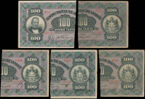 GREECE: Lot composed of 1x left part of 100 Drachmas (3.1.1917) & 4x right parts of 100 Drachmas (12.3.1910), (20.6.1910), (26.8.1910) & (12.6.1917) (...