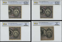 GREECE: Lot of 4 banknotes composed of right part of 100 Drachmas (28.5.1918) (bisected Hellas #57), right part of 100 Drachmas (30.6.1918) (bisected ...