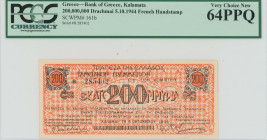 GREECE: 200 million Drachmas (5.10.1944) in orange. Kalamata treasury note (B issue) issued by the Bank of Greece, Kalamata branch. S/N: "B 285402". F...