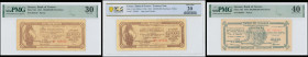 GREECE: Lot of 3 banknotes composed of 2x 100 million Drachmas (7.10.1944) & 500 million Drachmas (7.10.1944). Inside holders by PMG and PCGS "Very Fi...