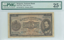 GREECE: BULGARIA: 50 Leva (1925) in brown on multicolor unpt. Portrait King Boris III at right and coat of arms at left on face. S/N: "K 153714". Prin...