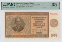 GREECE: BULGARIA: 1000 Leva (1942) in light and dark brown on orange and blue unpt. Portrait of King Boris III at left on face. S/N: "ZH 0248724". WMK...