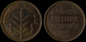 PALESTINE: 1 Mil (1927) in bronze. Inscription "PALESTINE" in English, Hebrew and Arabic on obverse. Value and plant on reverse. (KM 1). About Uncircu...