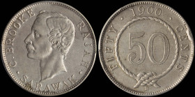 SARAWAK: 50 Cents (1900 H) in silver (0,800). Head of Charles V Brooke facing left on obverse. Value within roped wreath on reverse. Inside slab by PC...