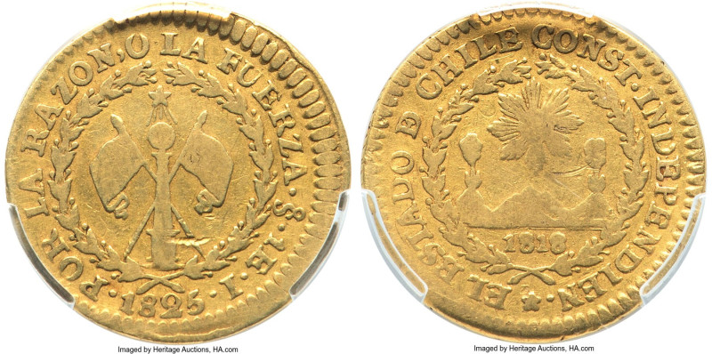 Republic gold Escudo 1825 So-I VF25 PCGS, Santiago mint, KM85. Mintage: 2,920. A...