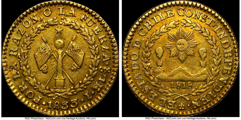 Republic gold Escudo 1833 So-I XF45 NGC, Santiago mint, KM85. Second highest gra...