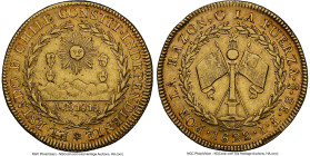 Republic gold 8 Escudos 1822 So-FI XF45 NGC, Santiago mint, KM84. Attractively toned and with uniform highpoint wear. From the Colección Val y Mexía H...