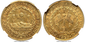 Republic gold 8 Escudos 1823 So-FI AU50 NGC, Santiago mint, KM84. Highly lustrous for the assigned grade, this tastefully toned piece was conservative...