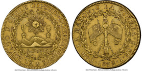 Republic gold 8 Escudos 1832 So-I AU Details (Removed From Jewelry) NGC, Santiago mint, KM84. Deeply rendered and sharp. From the Colección Val y Mexí...