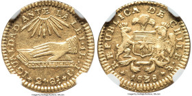 Republic gold Escudo 1838-IJ AU55 NGC, Santiago mint, KM99. A lustrous, sharp piece. From the Colección Val y Mexía HID09801242017 © 2024 Heritage Auc...