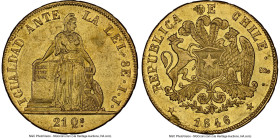 Republic gold 8 Escudos 1846 So-IJ AU53 NGC, Santiago mint, KM105. Marzo on edge. Detailed for the assigned grade. From the Colección Val y Mexía HID0...