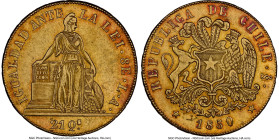 Republic gold 8 Escudos 1850 So-LA AU Details (Obverse Scratched) NGC, Santiago mint, KM105. Setiembre on edge. Attractively toned and with a minimall...