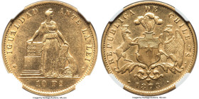 Republic gold 10 Pesos 1873-So AU58 NGC, Santiago mint, KM145. With cartwheeling legends. From the Colección Val y Mexía HID09801242017 © 2024 Heritag...