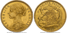 Republic gold 20 Pesos 1907-So MS61 NGC, Santiago mint, KM158. A lustrous top-pop piece. From the Colección Val y Mexía HID09801242017 © 2024 Heritage...
