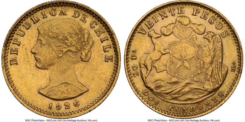 Republic gold 20 Pesos 1926-So MS63 NGC, Santiago mint, KM168. From the Colecció...