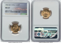 Republic gold 20 Pesos 1961-So MS67 NGC, Santiago mint, KM168. Mintage: 20,000. Highest grade recorded by NGC. From the Colección Val y Mexía HID09801...