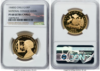 Republic gold Proof "National Coinage Anniversary" 100 Pesos 1968-So PR68 Ultra Cameo NGC, Santiago mint, KM185. 150th Anniversary of National Coinage...