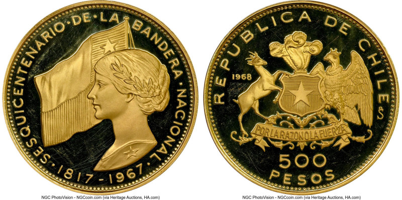 Republic gold Proof "National Flag Anniversary" 500 Pesos 1968-So PR66 Ultra Cam...