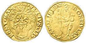 BOLOGNA
Giulio II (Giuliano della Rovere), 1503-1513.
Ducato TIRANO LIBERAT.
Au
gr. 3,43
Dr. •IVLIVS• II• - PONT •MAX. Stemma decagono in quadrib...